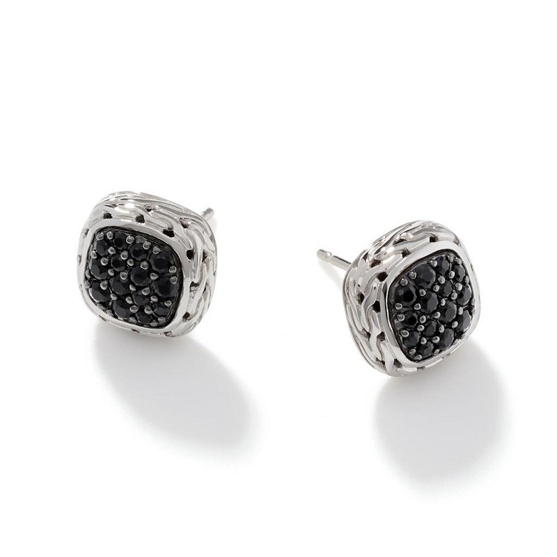 John Hardy Carved Chain Stud Earring with Black Sapphire